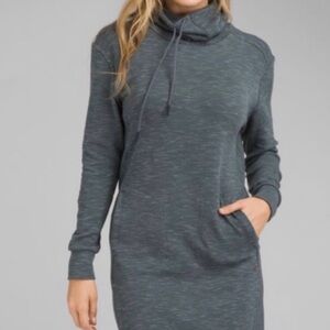 Prana Heathered Slate Gray Cowl Neck Sweatshirt Dress